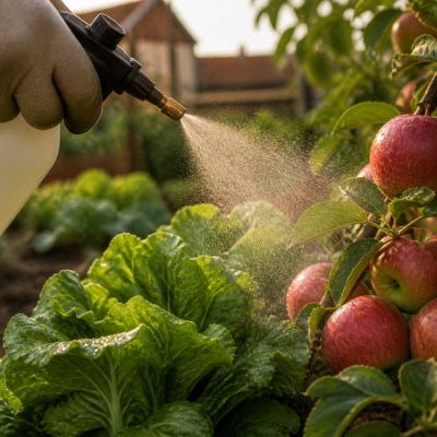 Bestrijdingsmiddel wordt op groente en fruit gesproeid